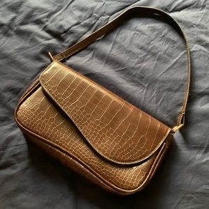 Brown Faux Croc Leather Flap Purse
